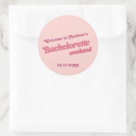 Rosa Retro Schriftart Bachelorette Gefallen Labels Runder Aufkleber