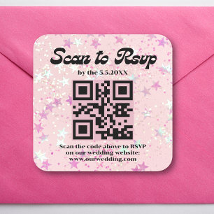 Rosa Retro-Skript uAwg qr Code Hochzeit Quadratischer Aufkleber