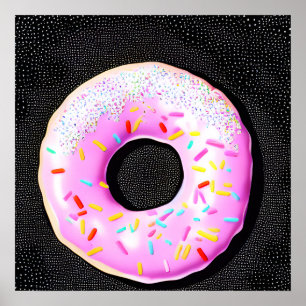 Rosa Retro Sprinkle Donut Poster