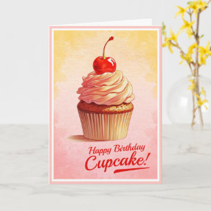 Rosa Retro Stil Kirsch Cupcake Geburtstagskarte Karte