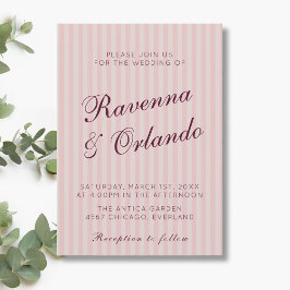 Rosa Retro-Streifen Burgunder-Wein-Hochzeit Einladung