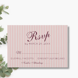Rosa Retro-Streifen Burgunder-Wein-Hochzeit RSVP Karte