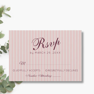 Rosa Retro-Streifen Burgunder-Wein-Hochzeit RSVP Karte