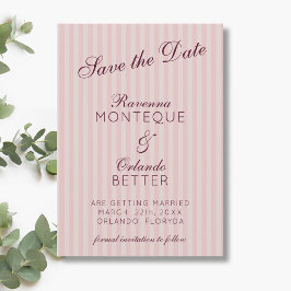 Rosa Retro-Streifen Burgunder-Wein-Hochzeit Save The Date