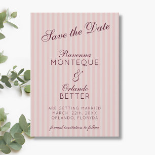Rosa Retro-Streifen Burgunder-Wein-Hochzeit Save The Date