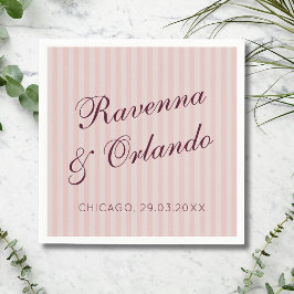 Rosa Retro-Streifen Burgunder-Wein-Hochzeit Serviette