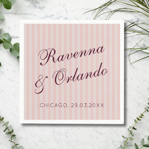 Rosa Retro-Streifen Burgunder-Wein-Hochzeit Serviette