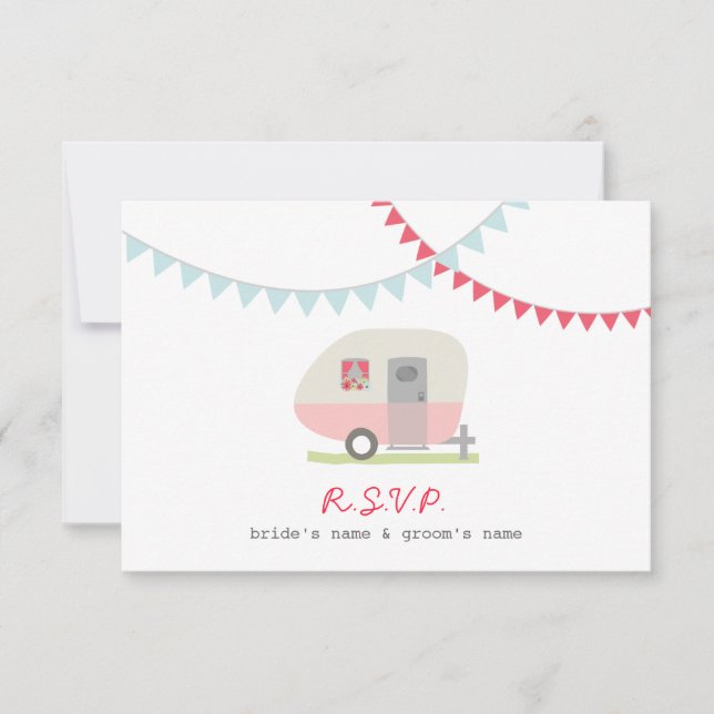 Rosa Retro Trailer & Bunting RSVP (Vorderseite)