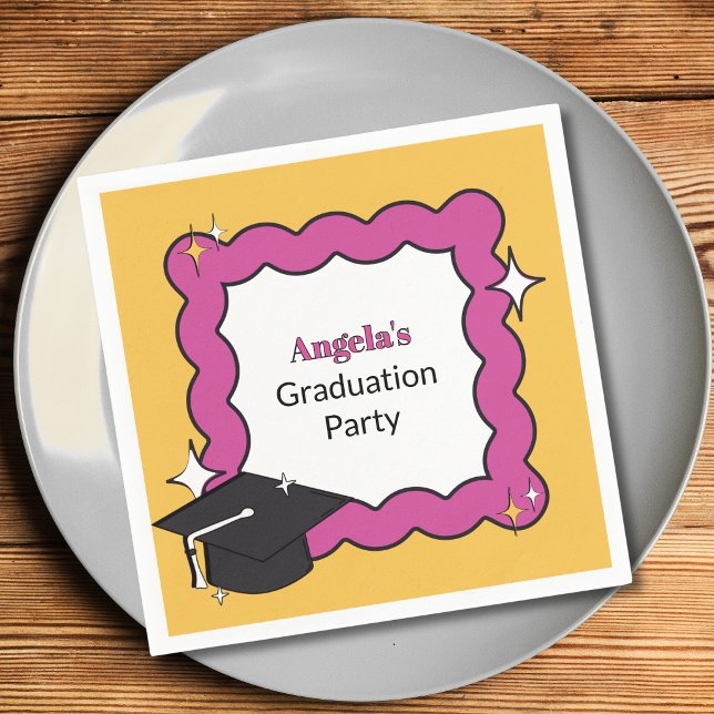 Rosa Retro-trendy Squiggle Wavy Graduierungsparty Serviette (Von Creator hochgeladen)