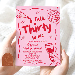 Rosa Retro Vintag Illustriert 30. Geburtstag Einladung