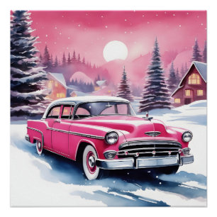Rosa Retro Vintage Car Poster