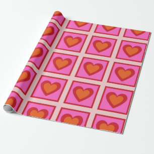 Rosa Retro Vintage kariertes Herz Y2K Muster Geschenkpapier