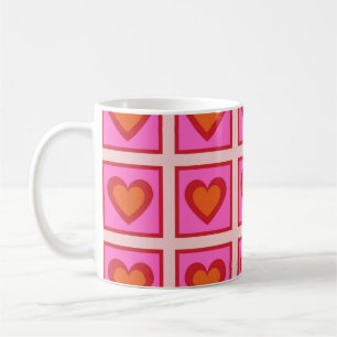Rosa Retro Vintage kariertes Herz Y2K Muster Kaffeetasse
