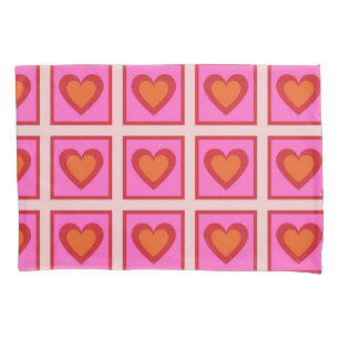 Rosa Retro Vintage kariertes Herz Y2K Muster Kissenbezug