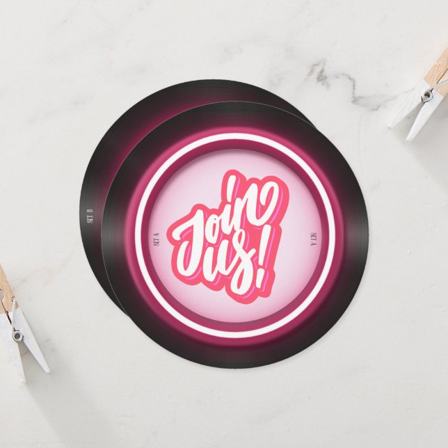 Rosa Retro Vinyl Quinceanera Einladung (Vorderseite/Rückseite Beispiel)