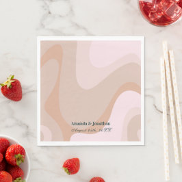 Rosa Retro Wave Monogram Wedding Napkins Serviette