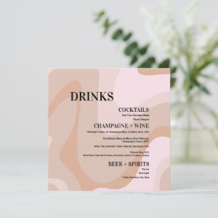 Rosa Retro Wave Wedding Drinks Bar Menu Card Menükarte