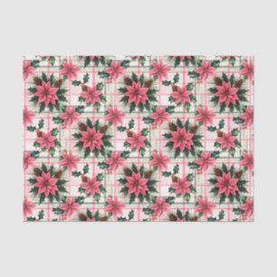 Rosa Retro-Weihnachten Floral Kariert Frohe Weihna Seidenpapier
