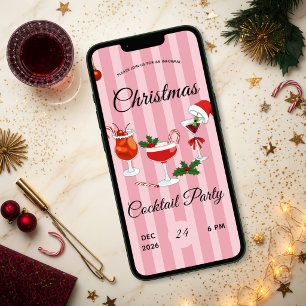 Rosa Retro-Weihnachts-Cocktailparty Einladung
