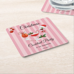 Rosa Retro-Weihnachts-Cocktailparty Rechteckiger Pappuntersetzer
