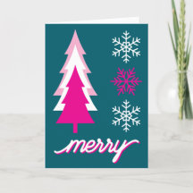 Rosa Retro-Weihnachtsbäume Fröhliche Schneeflocken