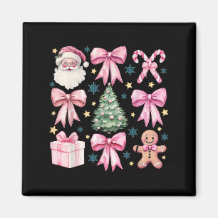 Rosa Retro Weihnachtscoquette Bow Xmas Tree Santa Magnet