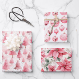 Rosa Retro Weihnachtsfeiertag Geschenkpapier Set
