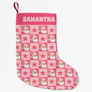 Rosa Retro-Weihnachtsmann Rosa Tartan Karo Kleiner Weihnachtsstrumpf