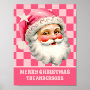 Rosa Retro Weihnachtsmann Rosa Tartan Karo Weihnac Poster