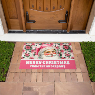 Rosa retro Weihnachtsmann Weihnachten floral karie Fußmatte