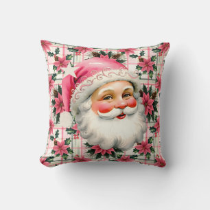 Rosa Retro Weihnachtsmann Weihnachten Floral Karie Kissen