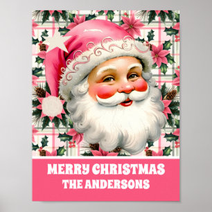 Rosa Retro Weihnachtsmann Weihnachten Floral Karie Poster