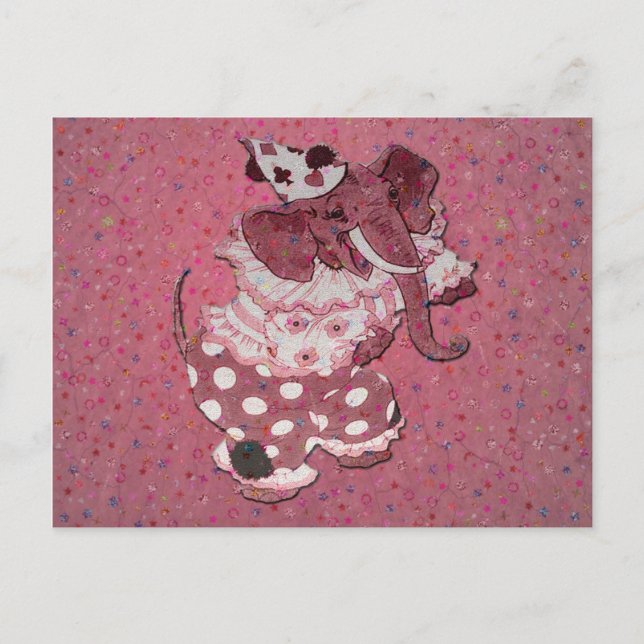 Rosa Retro-Zirkuselefant Postkarte (Vorderseite)
