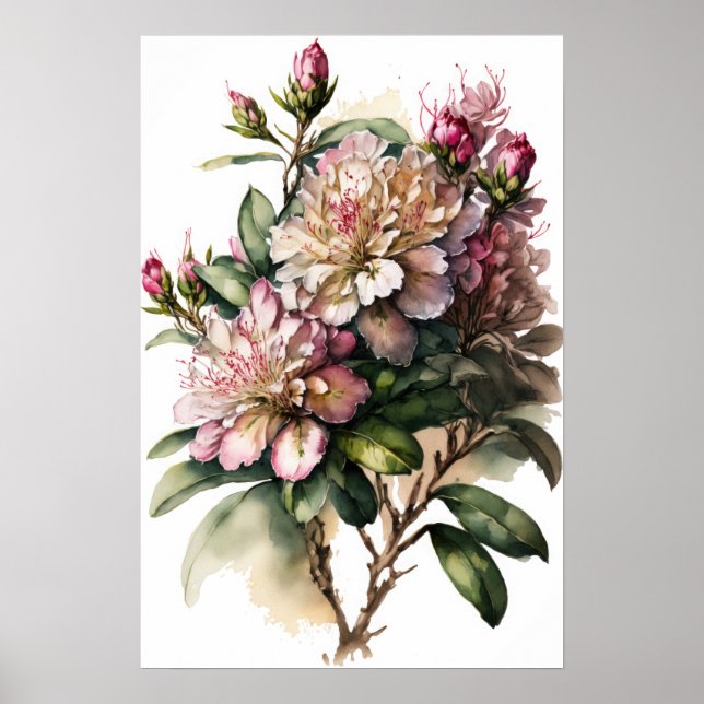 Rosa Rhododendron Blume Art Print Poster (Vorne)