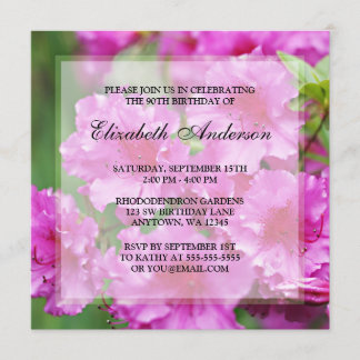 Rosa Rhododendron-Blumen-90. Geburtstags-Party Einladung