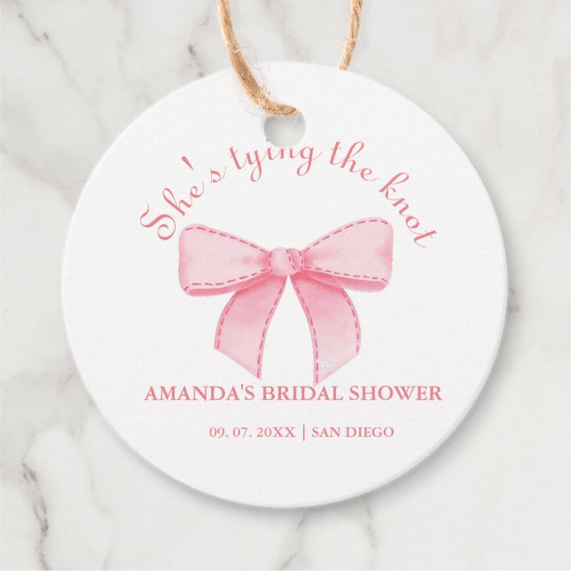 Rosa Ribbon Blush-Brautparty Geschenkanhänger (Vorderseite)