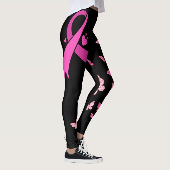 Rosa Ribbon Brustkrebs Bewusstsein Leggings (Rechts)
