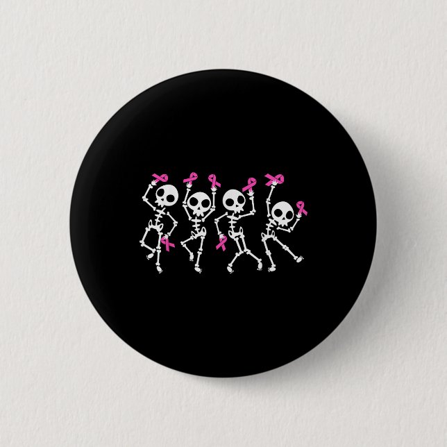 Rosa Ribbon Brustkrebs Bewusstsein Skelett Button (Vorderseite)