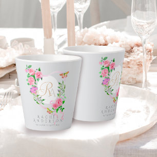 Rosa Ribbon Chic Monogram Gray Latte Tasse