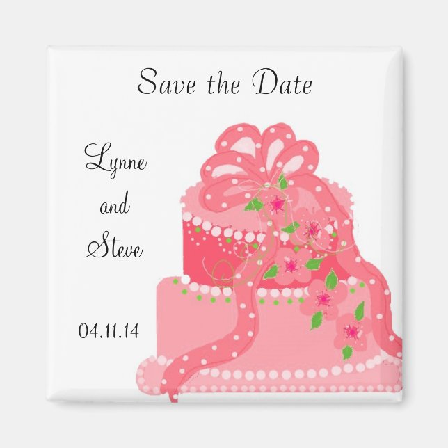 Rosa Ribbon Hochzeitstorte Save the Date Magnet (Vorne)