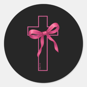 Rosa Ribbon Kreuz Brustkrebs Bewusstsein Christia Runder Aufkleber
