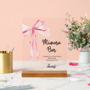Rosa Ribbon Mimosa Bar Brautparty Acrylschild