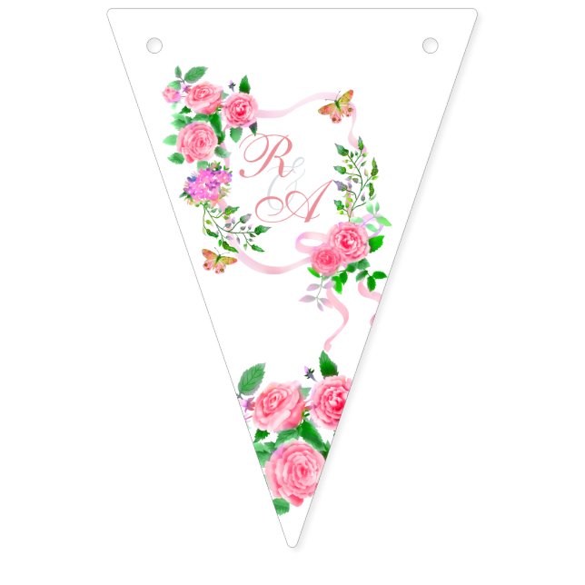 Rosa Ribbon Monogram Wimpelkette (Erste Fahne)