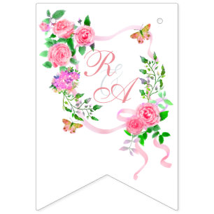 Rosa Ribbon Monogram Wimpelkette