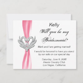 Rosa Ribbon Silber Schwans Bridesmaid Card Einladung