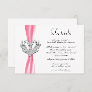 Rosa Ribbon Silberschwäne Hochzeitdetails Begleitkarte