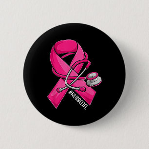 Rosa Ribbon Stethoskop Nurse Life Brustkrebs A Button