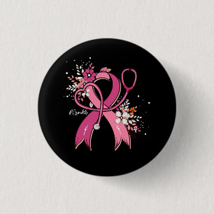 Rosa Ribbon Stethoskop Nurse Life Brustkrebs A Button