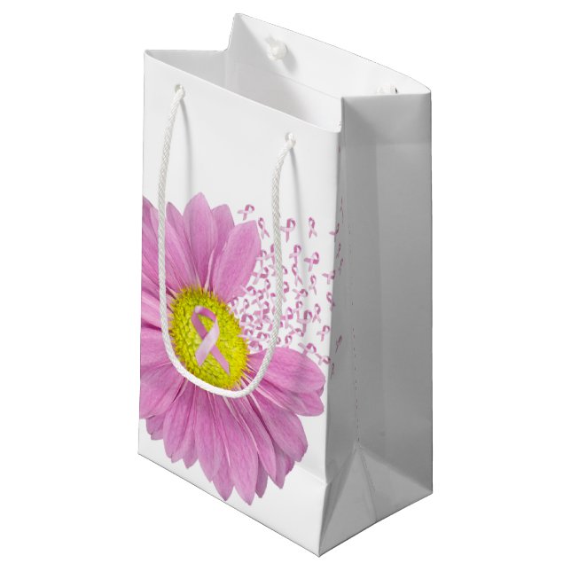 Rosa Ribbons und Daisy auf Weiß Kleine Geschenktüte (Vorderseite Schrägansicht)