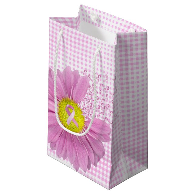 Rosa Ribbons und Daisy on Gingham Kleine Geschenktüte (Vorderseite Schrägansicht)